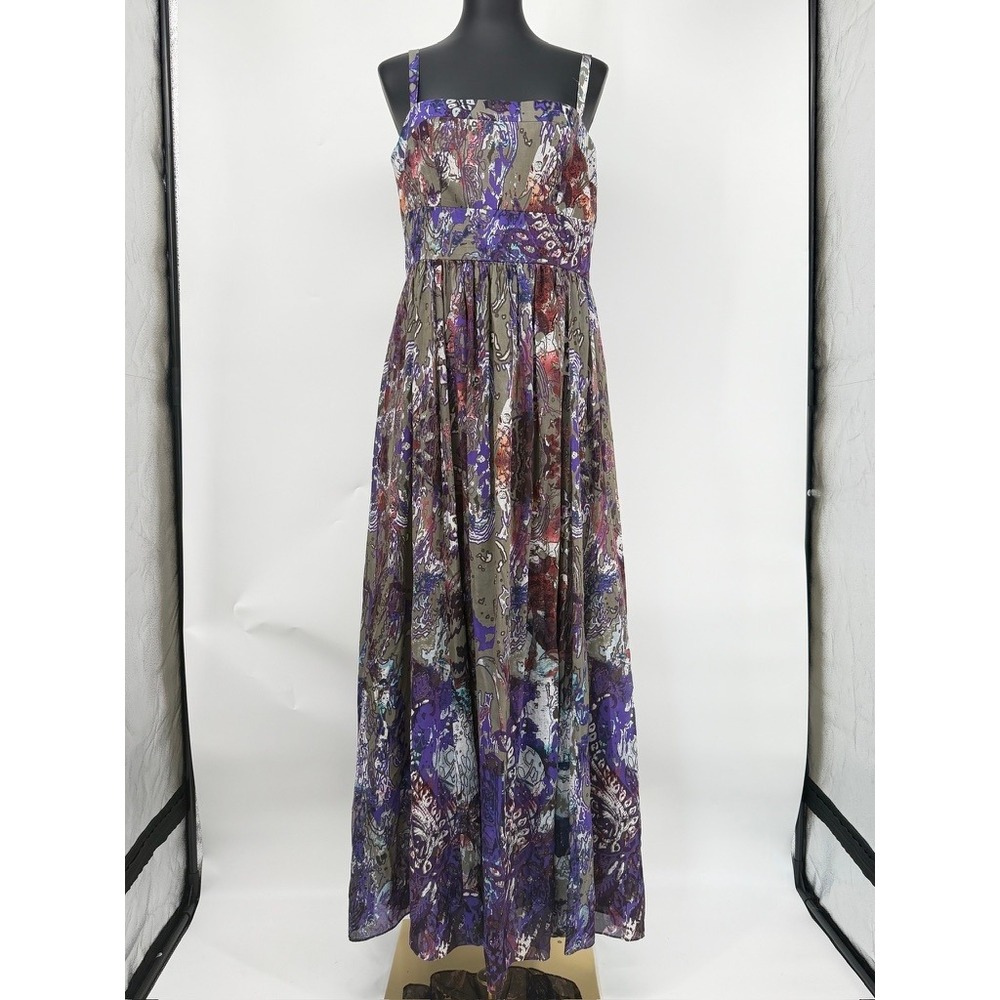 Suzi Chin Maggy Boutique Cotton Silk Maxi Sundress Abstract Print Empire Waist